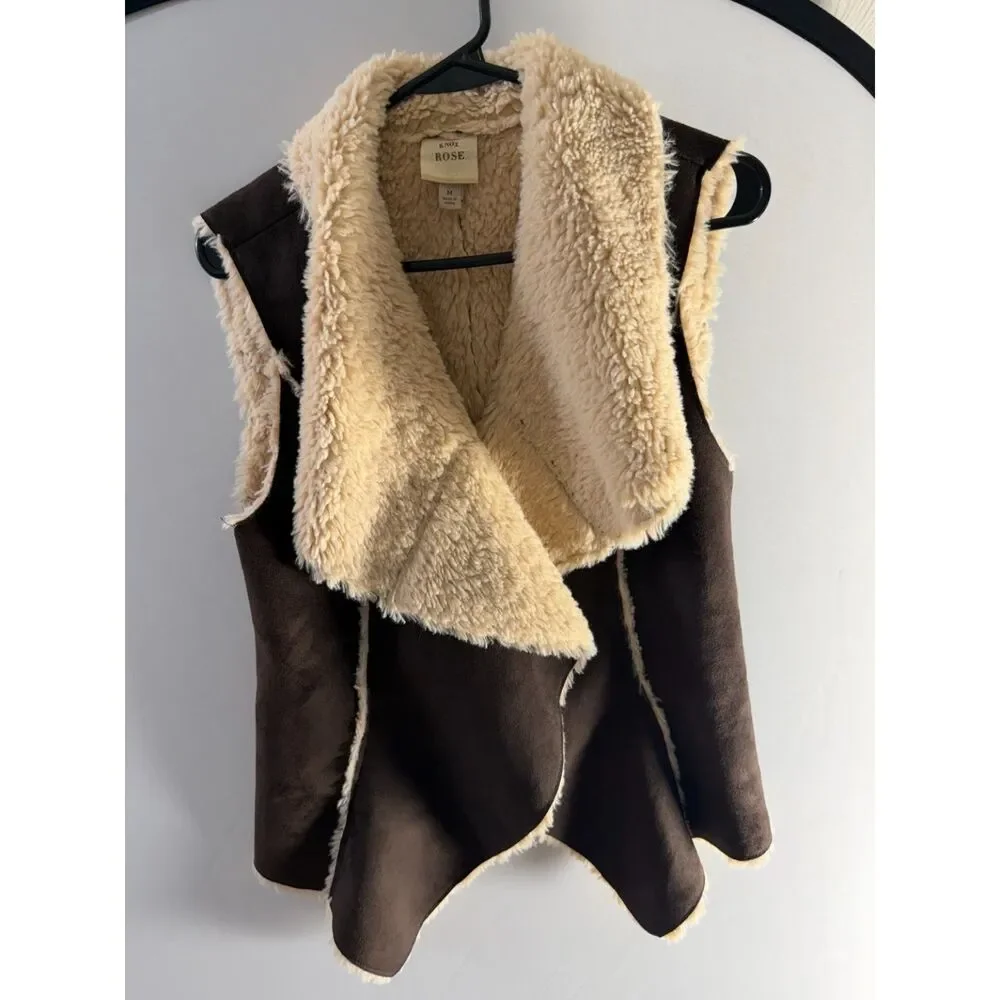 Knox Rose Women’s M Brown Faux Suede Sherpa Vest